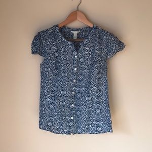 Banana republic dress blouse blue white paisley